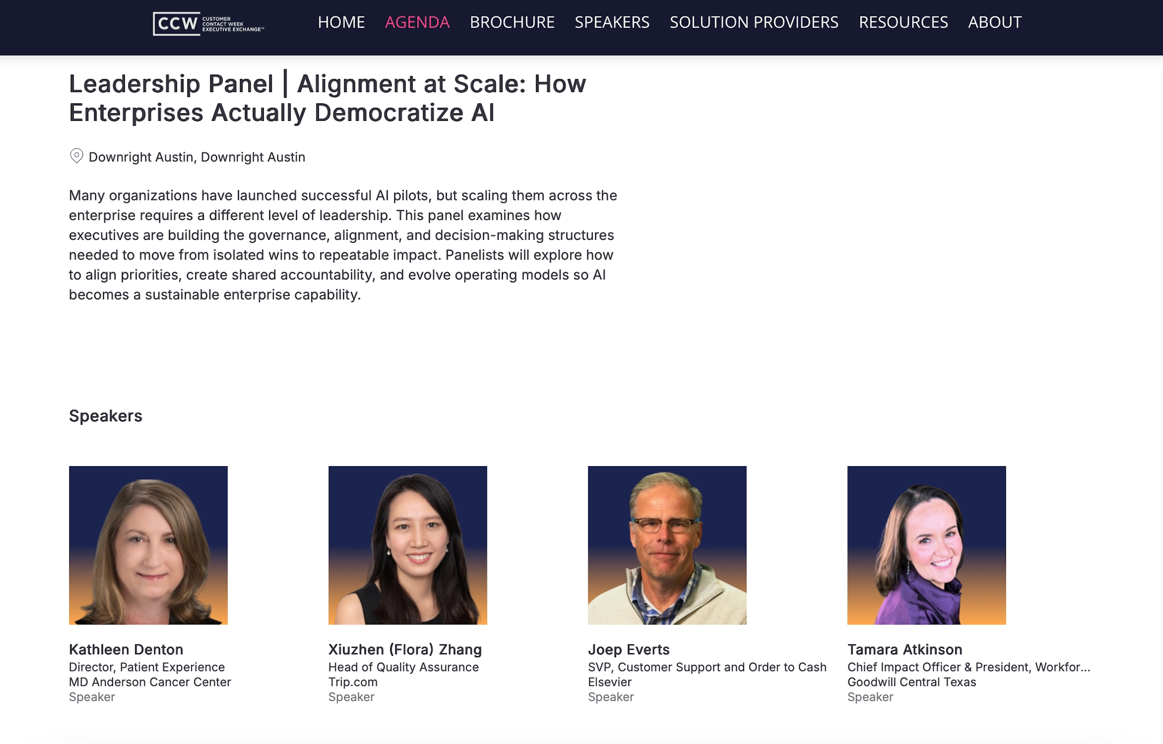 CCW agenda page showing Flora Zhang as a speaker